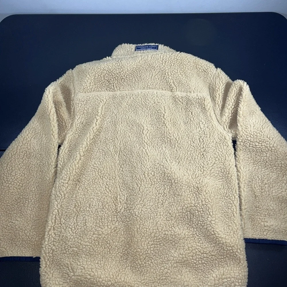 Vineyard Vines M Medium Boys SuperShep Fleece Jacket Beige Tan Sherpa Full Zip